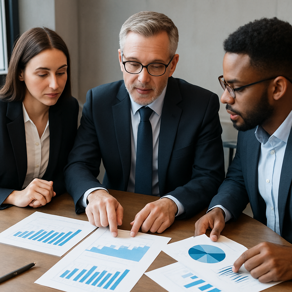 An advisor looking at graphs and charts with his colleauges-1