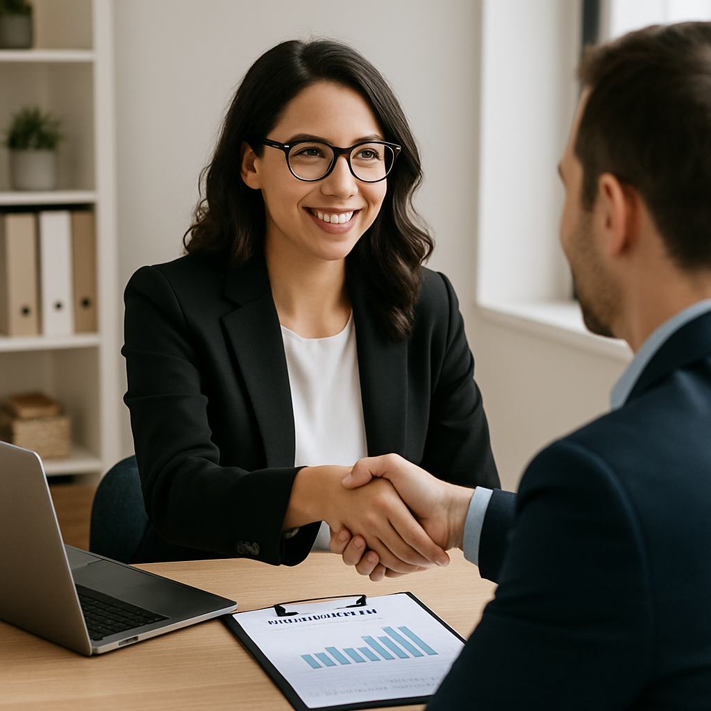 a woman financial advisor shaking hands with a client-1