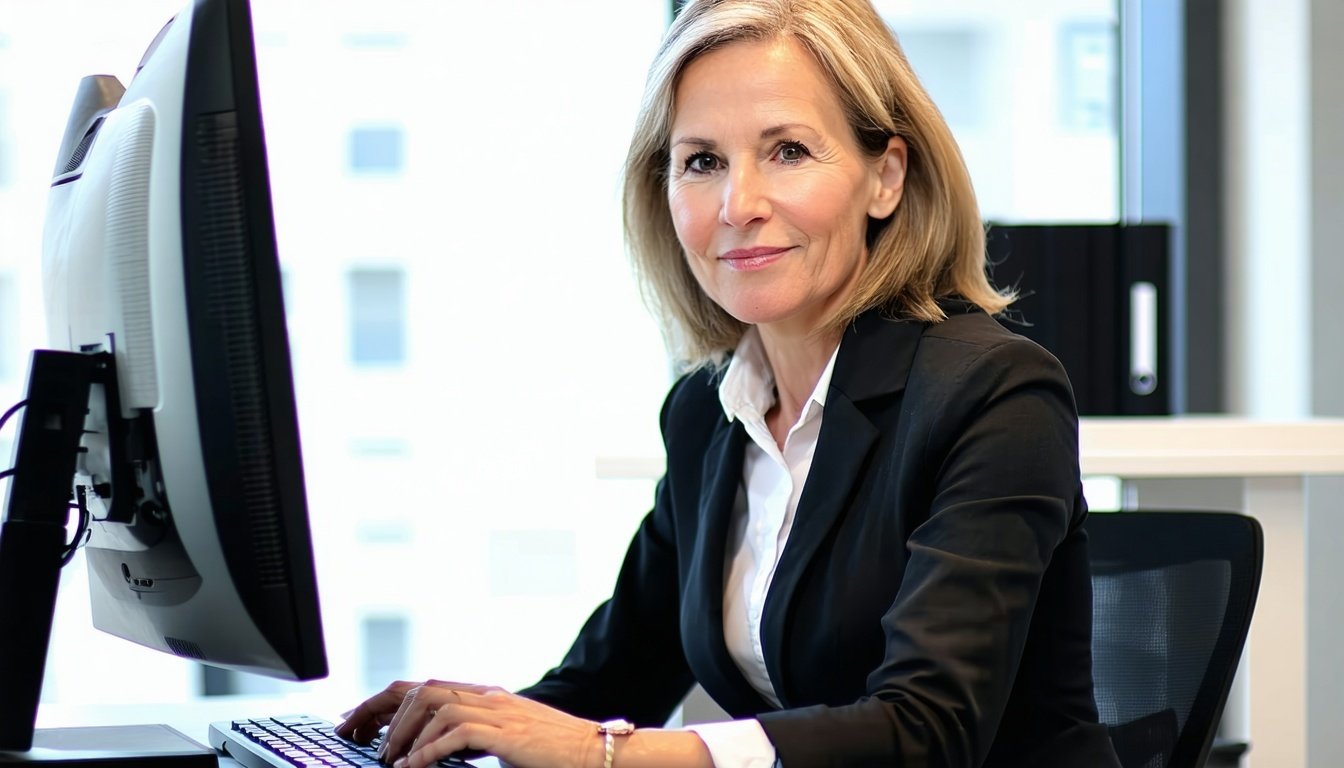 a  middle aged business woman working on her desk-1