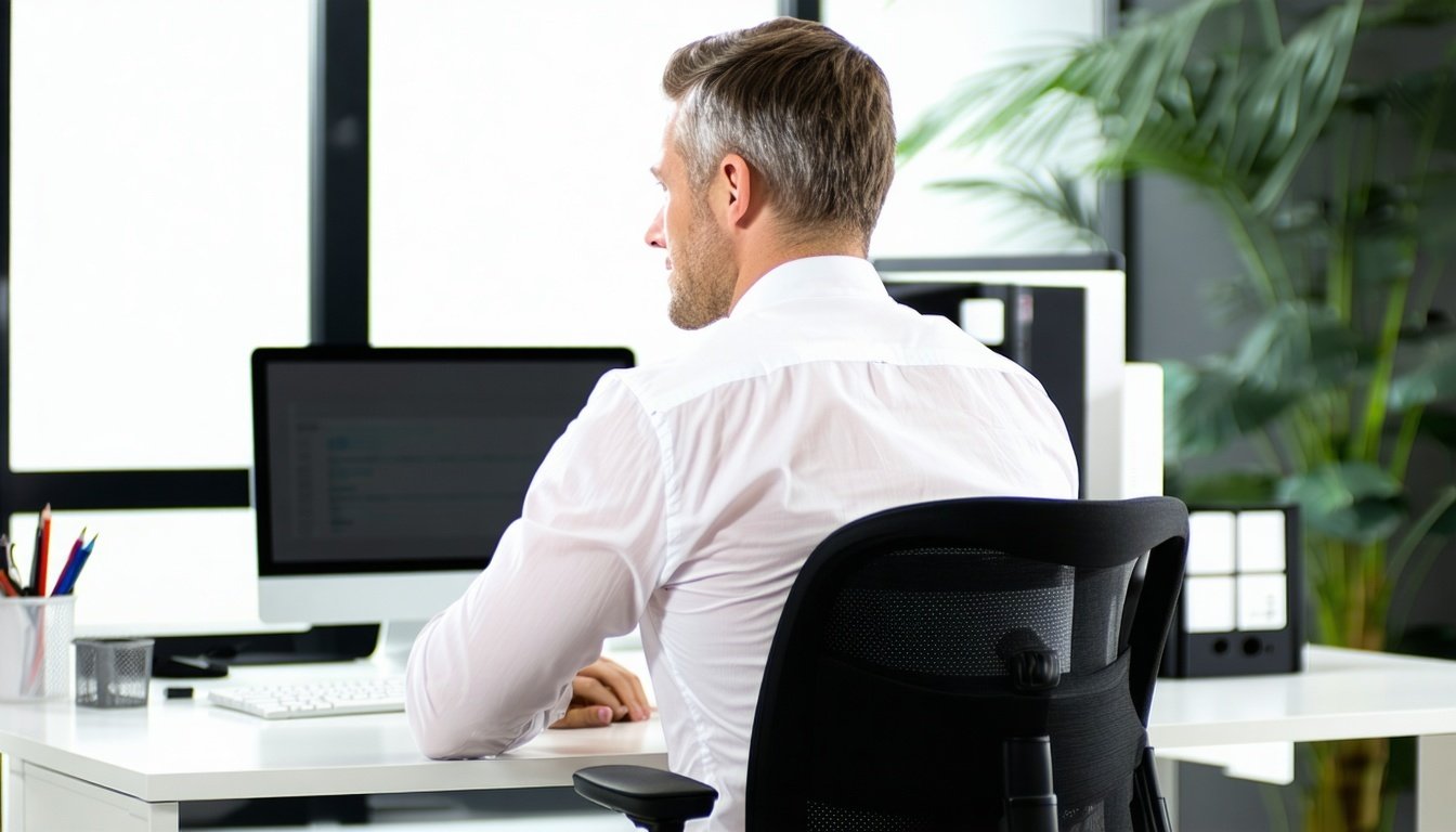 a businessman in a clean desk office working